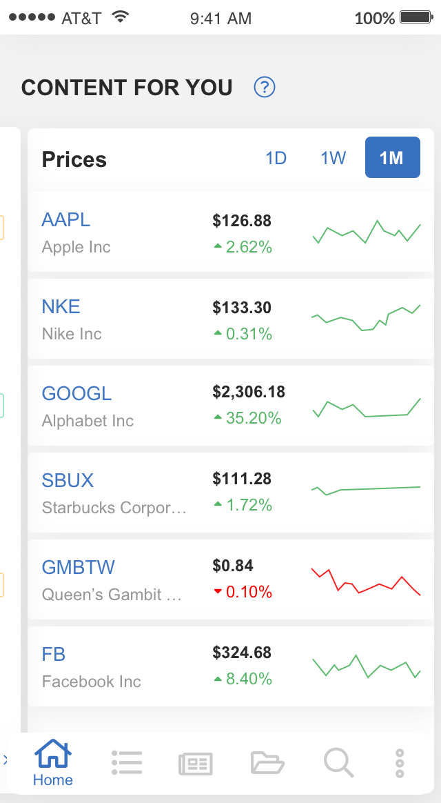 Stock Prices New Home Home Screen